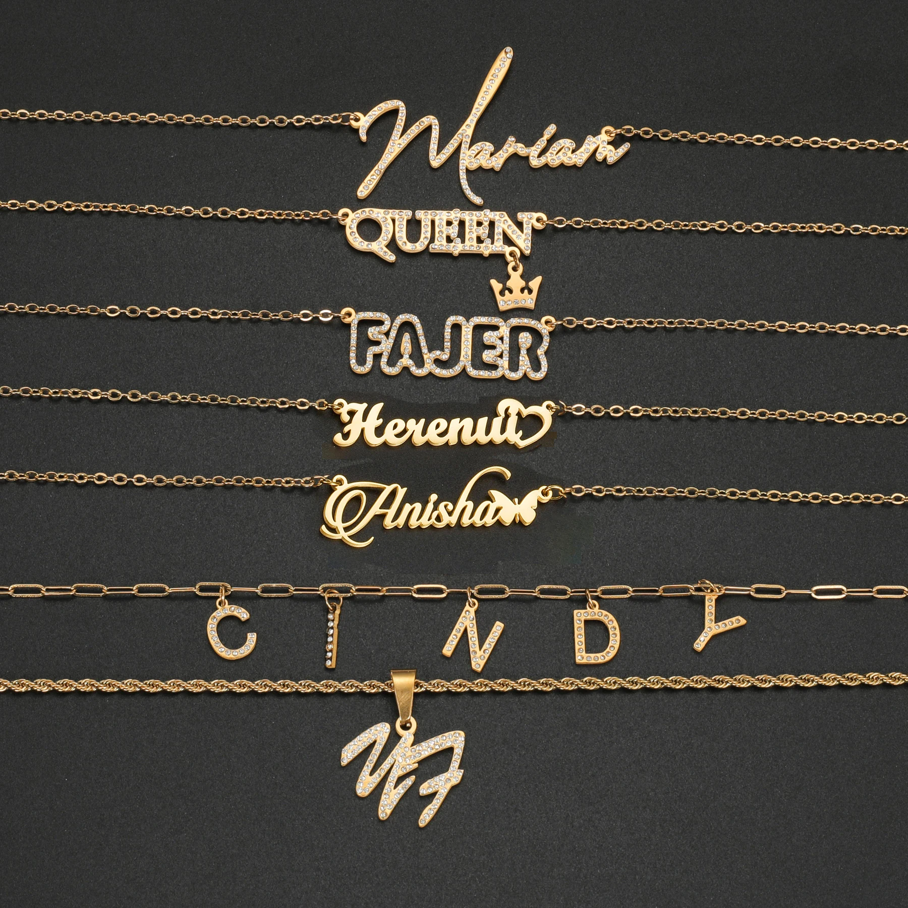 

Personalized Custom Name Bling Zircon Necklace Women Stainless Steel Shiny Stone Name Pendant Twist Chain Christmas Jewelry Gift