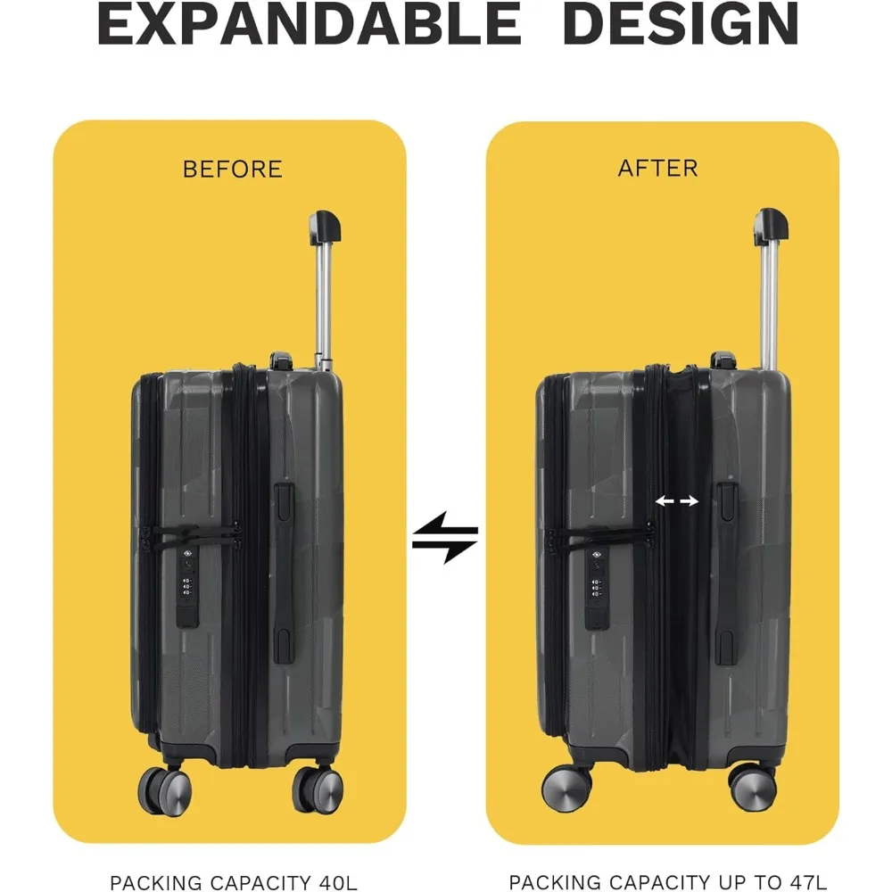 Expandable Top Opening Hard Shell TSA Approved Carry-On Luggage, Airline Approved 22x14x9 Suitcase for Travel