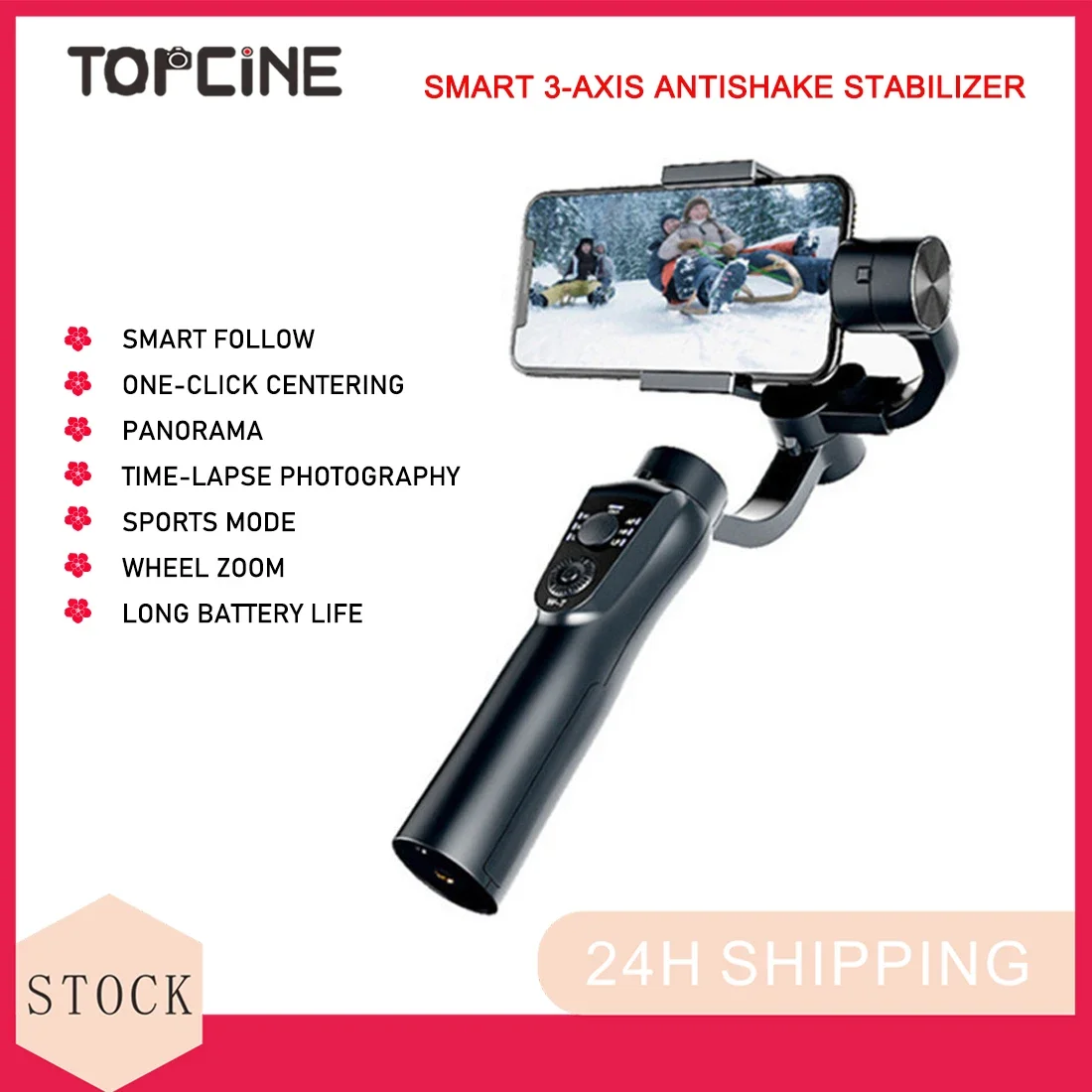 

Topcine 3 Axis Handheld Gimbal Phone Stabilzier Cellphone Action Camera Holder Video Record Smartphone Vlog Recorder Desk Tripod