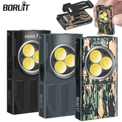 BORUiT V7 1100LM Mini EDC LED Keychain Flashlight Type-C Rechargeable Torch Waterproof Camping Lamp With Magnet Lantern UV Light