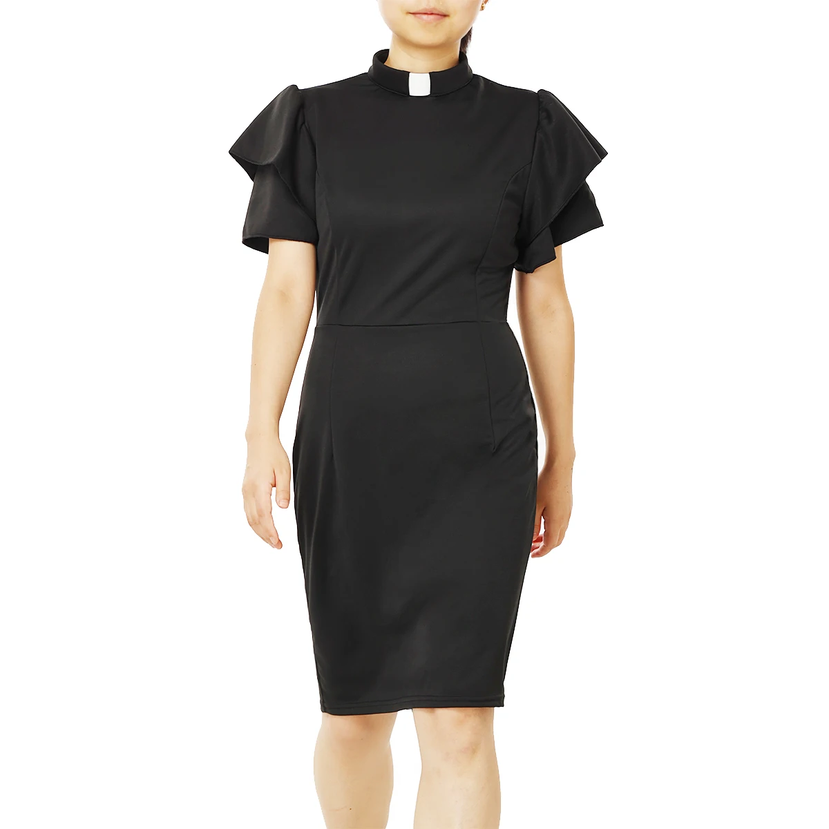 Women Clergy Dress Pencil Dress with Priest Tab Collar Church Costumes