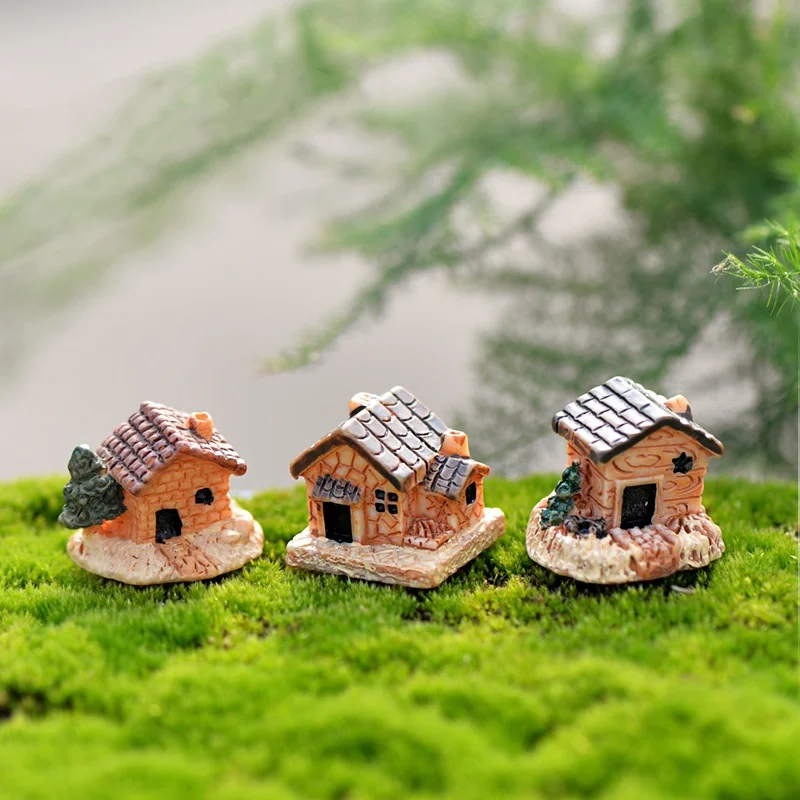 4Pcs House Miniature Figurine Fairy Garden Accessory Home Decoration Cartoon Animal Building Statue Resin Craft Doll Car