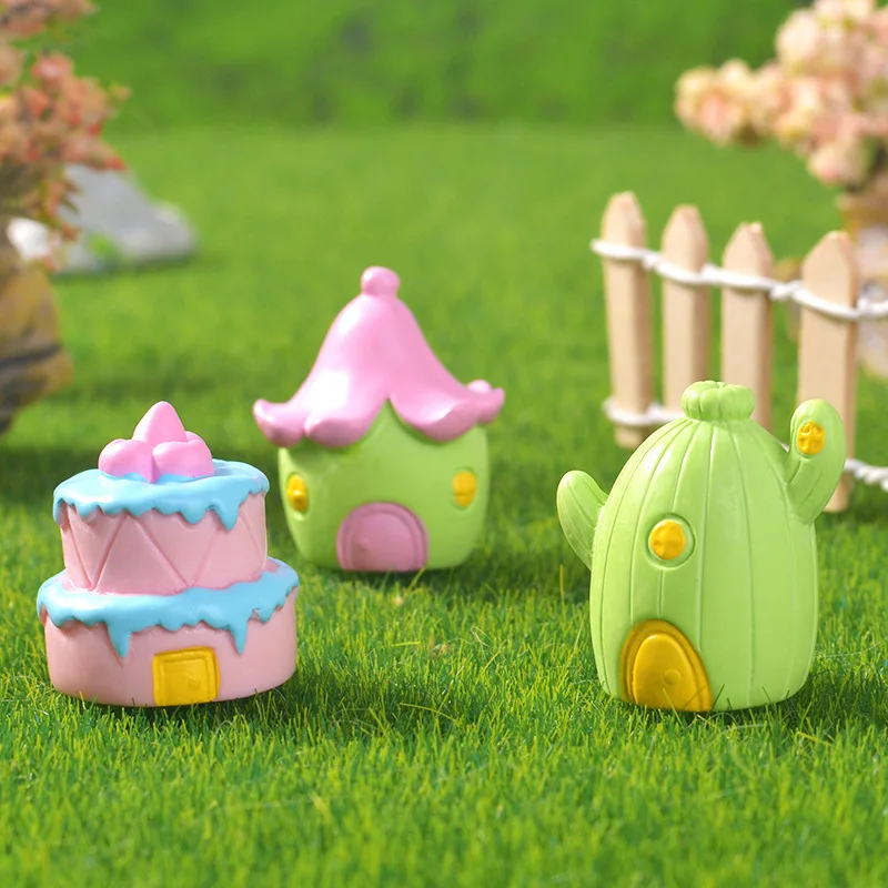 Mini Cartoon Cake House Micro Landscape Decor, Cute Dessert Stand Succulent Pot, Bakery Garden Ornament