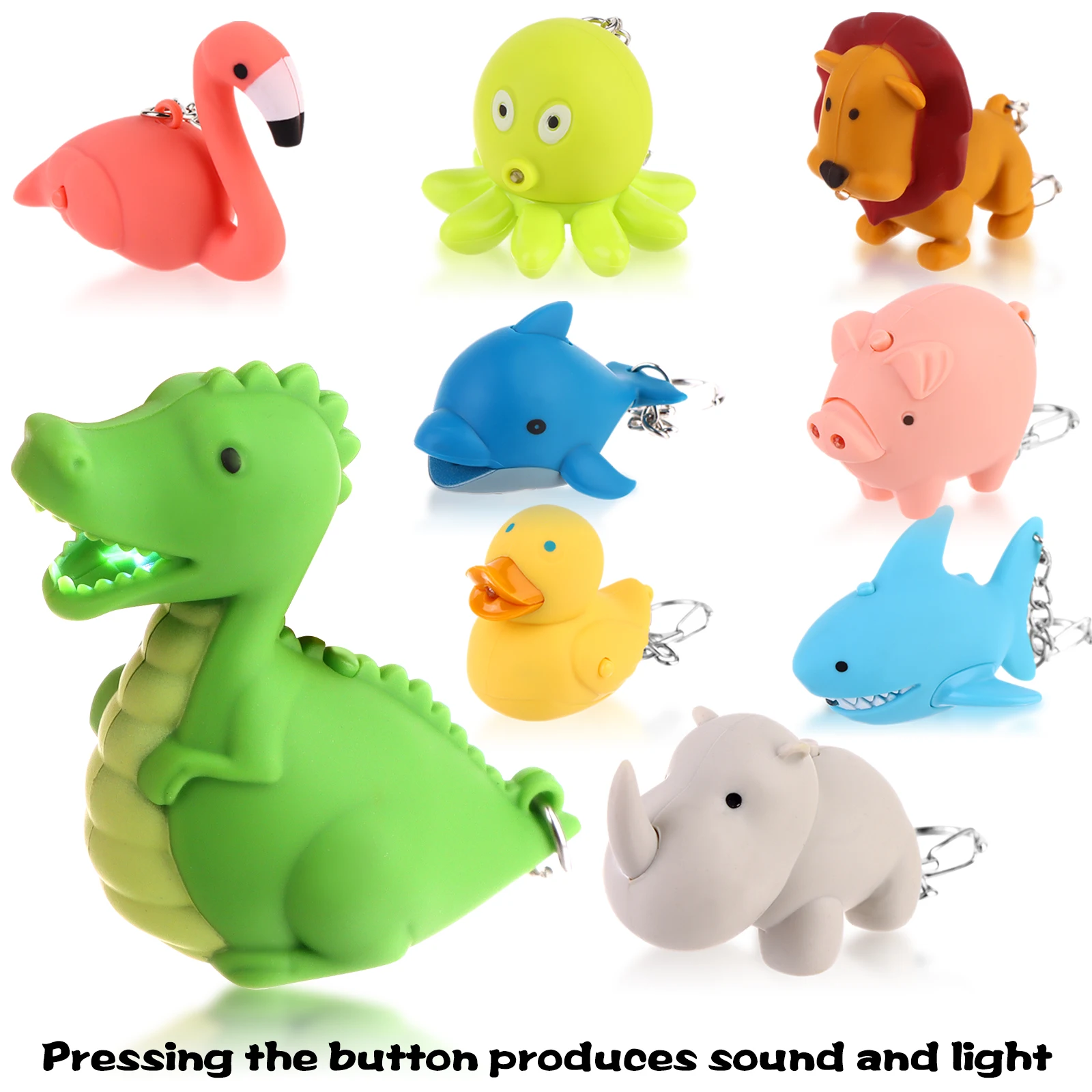 9 PCS Nurse Flashlight Pediatric Nurse Flashlight Keychain Animal Flashlight Keychain Dolphin Lion Flamingos Dinosaur Shark Rhin