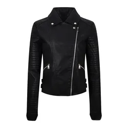 Maidangdi women's leather jacket short autumn and winter PU leather washed leather slim fit diagonal pull motorcycle suit solid