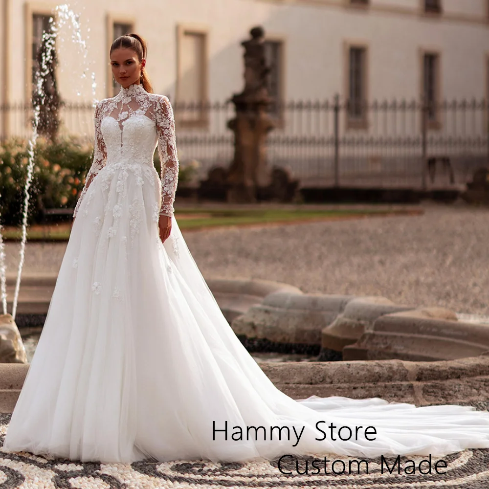 Muslim Wedding Dress with Pearls & Applique
