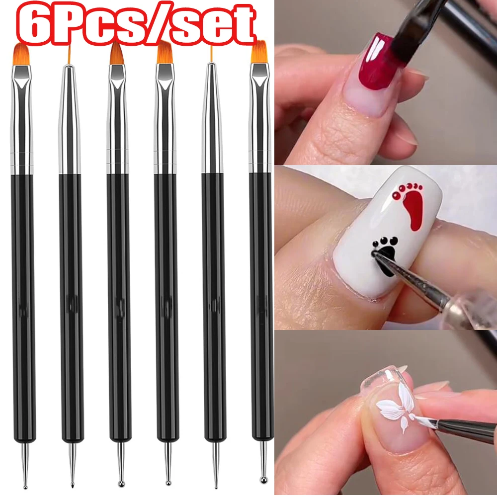 3/5/6개/세트 더블 헤드 네일 아트 브러쉬 5/7/10/12mm 파인 라인 페인팅 브러쉬 펜 DIY 페인팅/도트팅 매니큐어 펜 키트