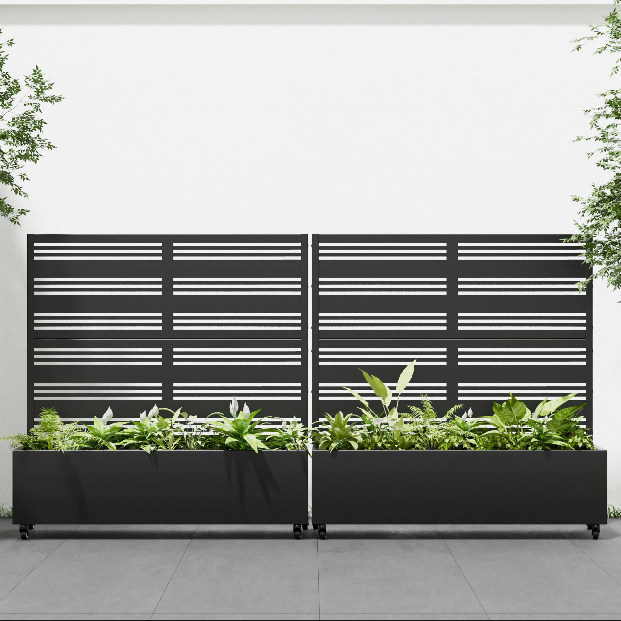 4 ft. H x 4 ft. W Metal Planter Box privacy screen Garden Bed with Trellis and Wheels - Black