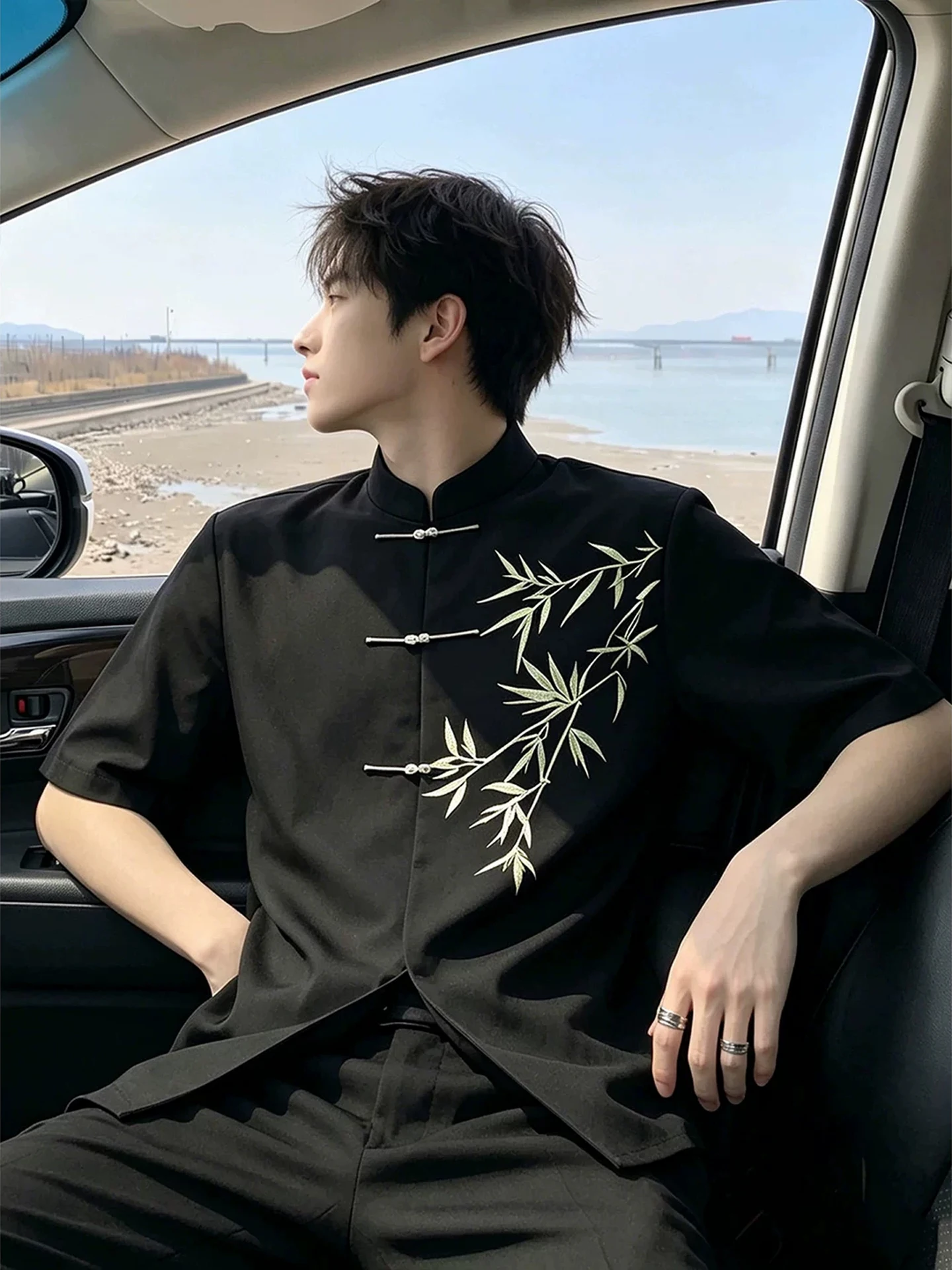 New Chinese Style Metal Shirt Short Sleeve Wedding Groomsmen Suit Registration Performance Men's Fashion Summer Shirt