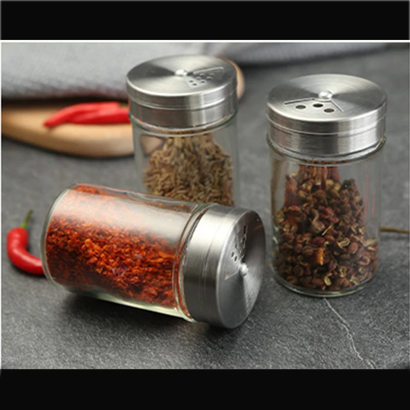 Rotating Stainless Steel Lid Clear Glass Seasoning Jars Glass Seasoning Bottle Kitchen Supplies Glass Sealed Seasoning Bottle