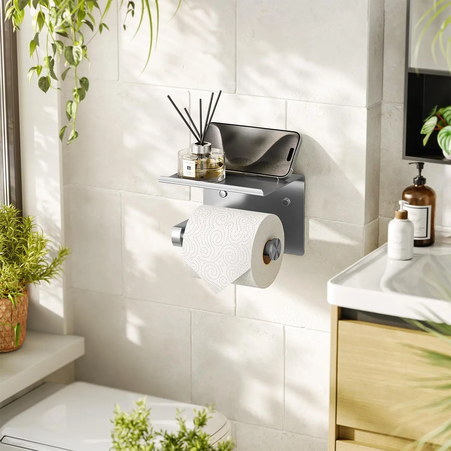 

Настенный держатель для туалетной бумаги из нержавеющей стали для ванной комнаты с полкой для телефона, держатель для рулона туалетной бумаги, аксессуары для дома
