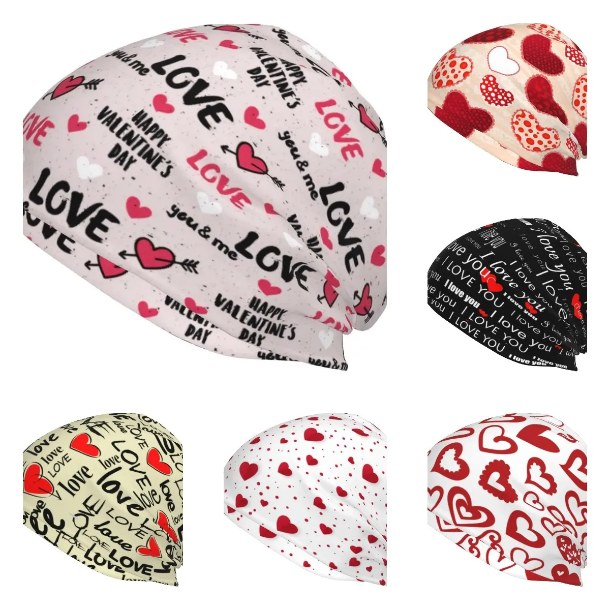 

Valentine's Day Love Heart Beanie Sleep Cap Baggy Hat Thin Knit Hat Slouchy Headwear Cap Casual Hat for Women Men