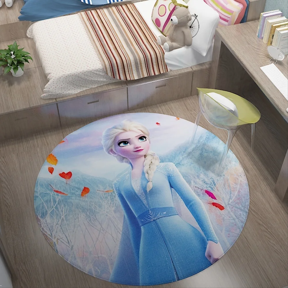 Disney Frozen Princess Elsa Anna Girl Rug Round Carpet 120cm Crawling Game Non-slip Floor Mat for Kids Bedroom Living Room Decor