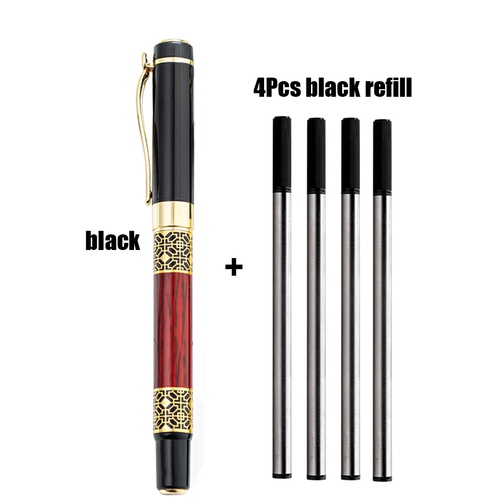 1 + 4 adet/Set lüks Metal tükenmez kalem okul ofis için yedekler ile mavi siyah yazma Ballpen kırtasiye malzemeleri kalemler