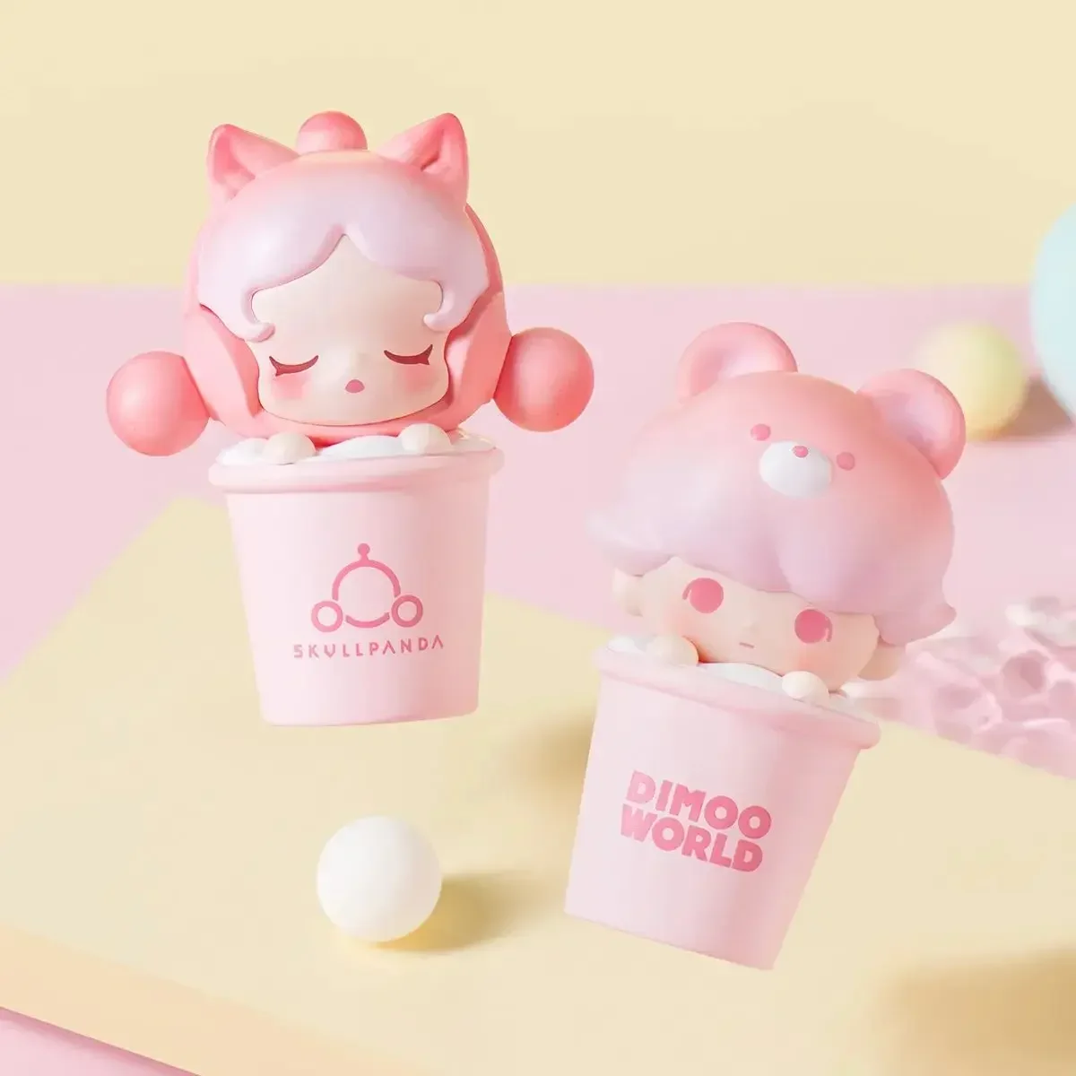 New Pop Bean Strawberry Smoothie Series Mini Dolls Toys Dimoo Skullpanda Cute Action Figures Desk Decor Collection Model Gifts