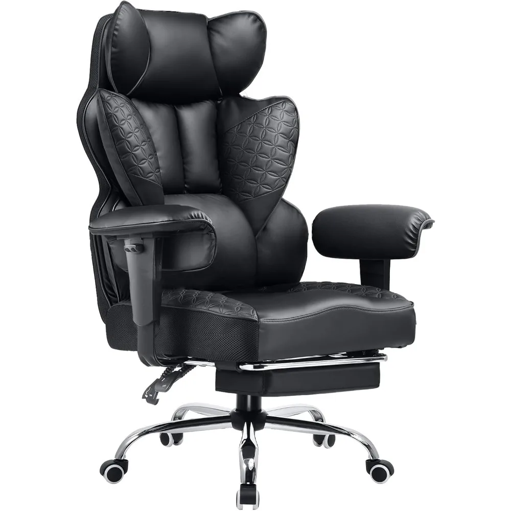 

Big and Tall Office Chair 400LBS Wide Ergonomic Gaming Chair with Deluxe Embossing Designed Leather with Foot Rest,150°Reclinin