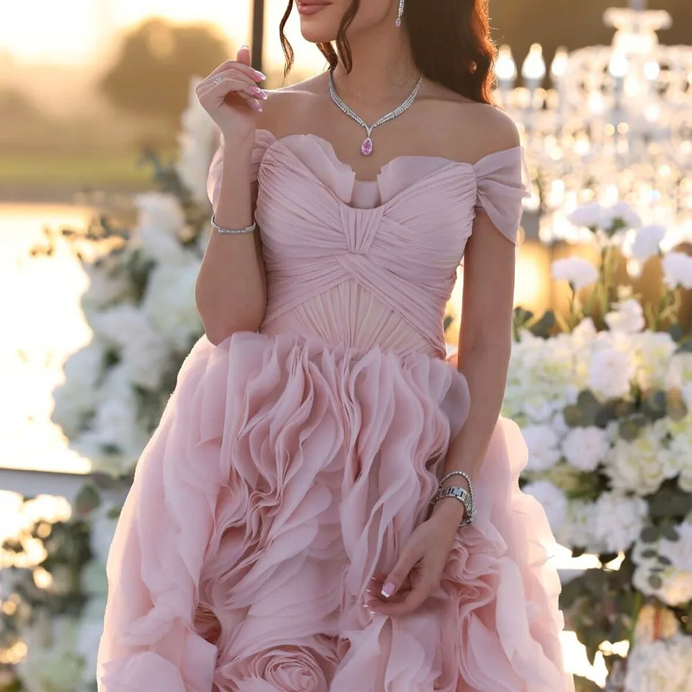 تخصيص روز زهرة الكرة ثوب مساء اللباس الكشكشة ثنيات حفلة خطوبة ثوب متعدد الطبقات فساتين عيد ميلاد #3