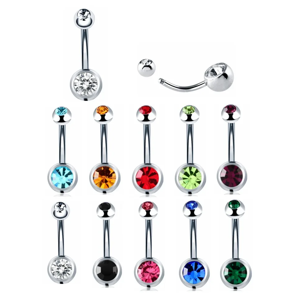 2/5/10PCS Crystal Belly Button Piercing Set Stainless Steel Zircon Belly Piercing Bulk Cz Navel Barbell Pack Piercing Ombligo