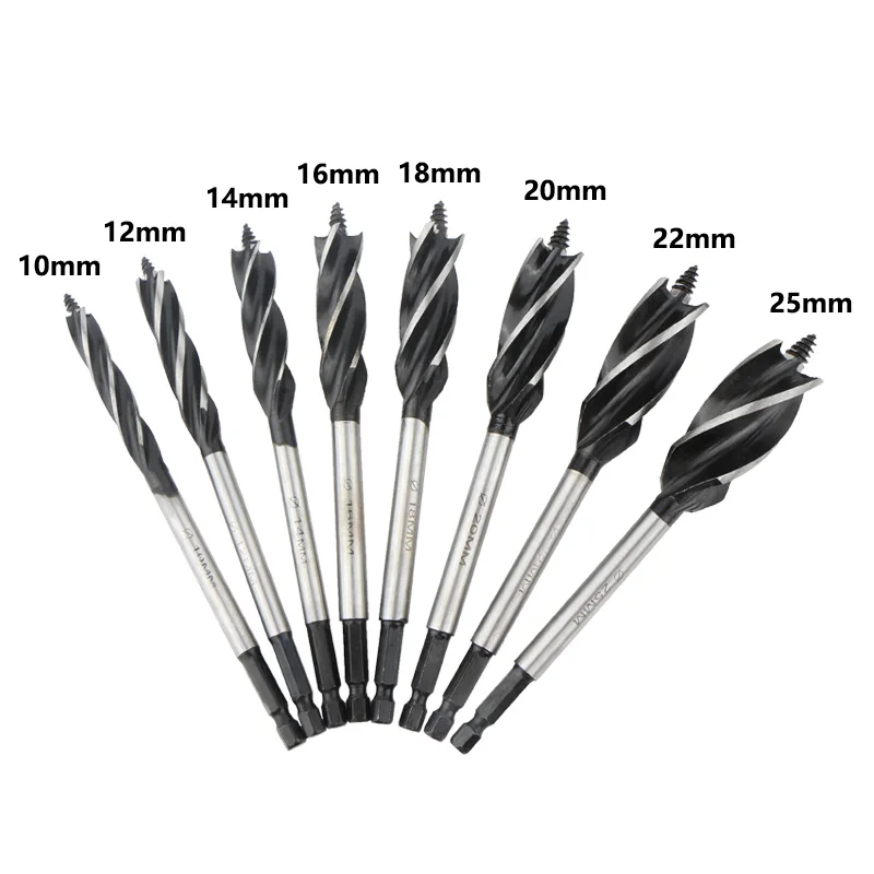 11Pcs/Set Woodworking Auger Drill Bits High Carbon Steel Hex Shank Four-blade Twist Drill Bit Set Woodworking Hole Opener Tools