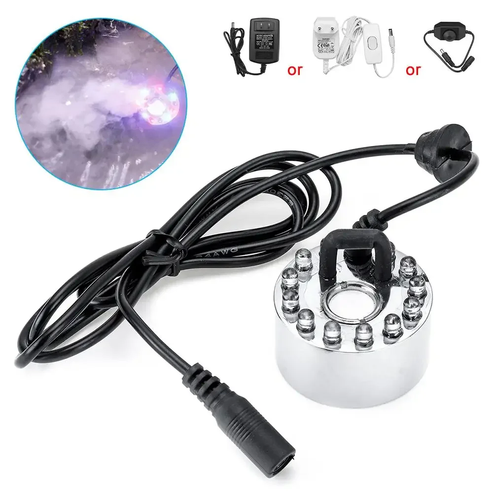 

12 Led Light Ultrasonic Humidifier Mist Maker Fogger Water Fountain Pond Atomizer Head Air Humidifier With US/EU Plug/ No plug