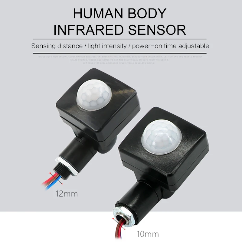 Mini Sensor infrarrojo de cuerpo humano de 220V, interruptor de Sensor infrarrojo ultrafino, Sensor de movimiento PIR ajustable con luz LED de inundación