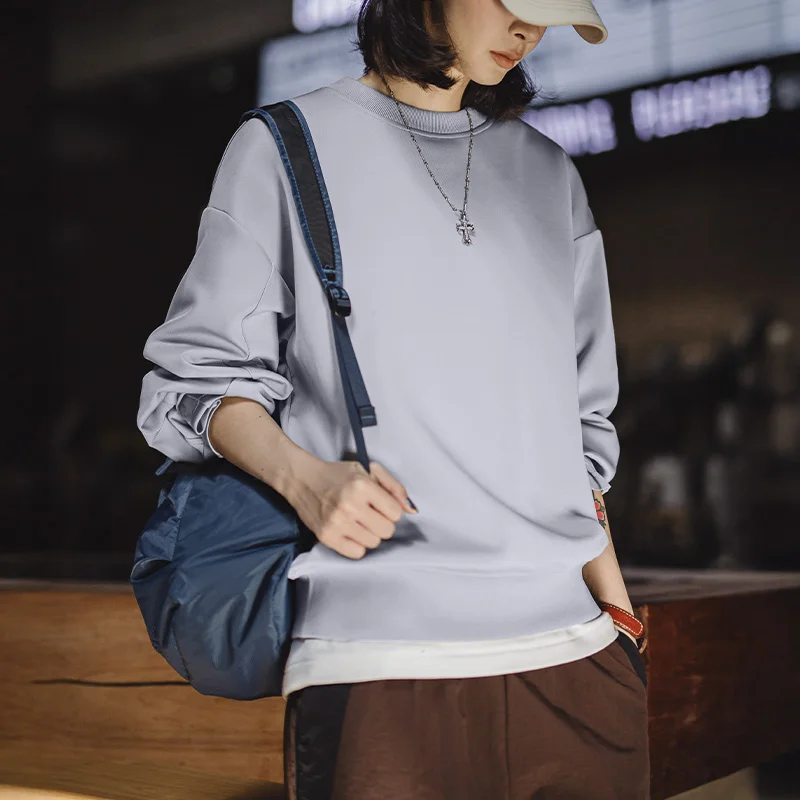 Maden Women's Loose Pullover Sweatshirt Women Air Layer Fabric Drop Shoulder Casual Long sleeve Top Light Gray for Autumn