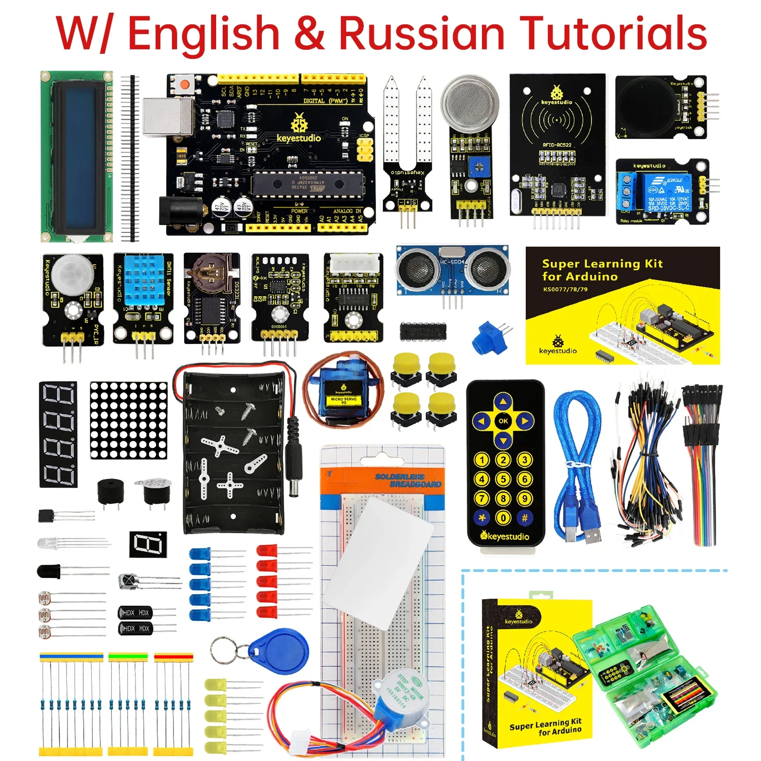 RoRuSNEW Upgraded Keyestudio Super Starter Kit With V4.0 Board For Arduino Starter Kit For UNOR3 32Projects + Tutorial W/Gift