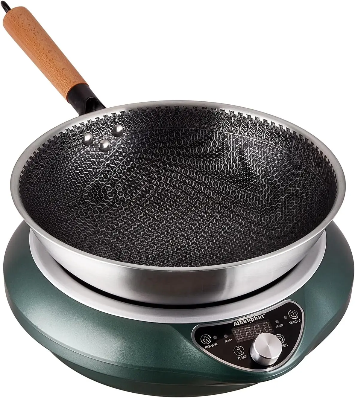 Wok Induction Cooktop 1700W 120V Wok Burner Induction Curved Electric Stove Hot Plate Round Bottom Frying Wok Evenly