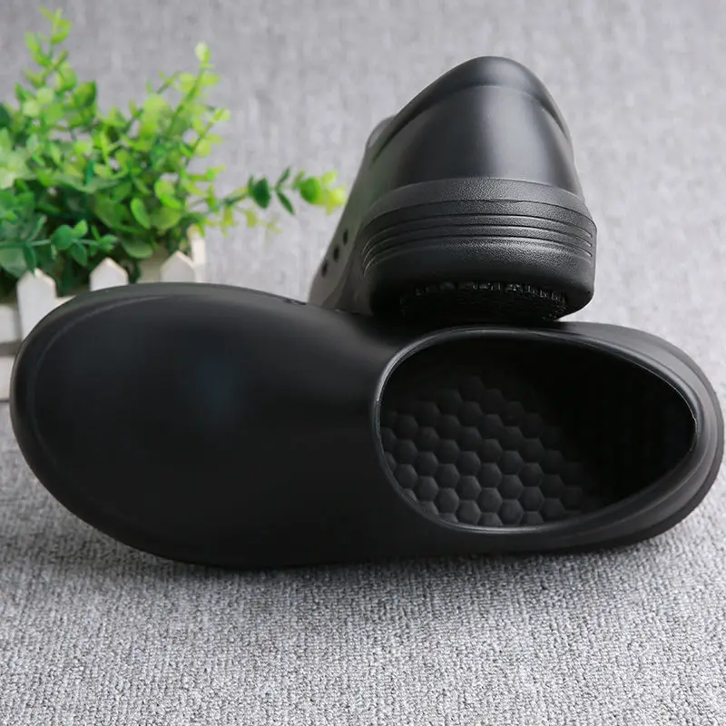 Non-Slip Chef Shoes for Both Men and Women - Lightweight and Comfortable Slip-On Wooden-Soled Shoes, Eva Upper + Waterproof/Non-Slip Rubber Sole - All-Weather Standing Work Shoes, Suitable for Kitchens, Hospitals, Restaurants, Beaches - Easy-To-Clean Non-Slip Kitchen Shoes, Specifically for Catering Service Staff view 3
