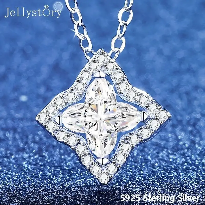 1 Carat Moissanite Necklace For Women S925 Silver Four Leaf Clover Pendant Light Luxury Collarbone Chain Simple Jewelry Gift