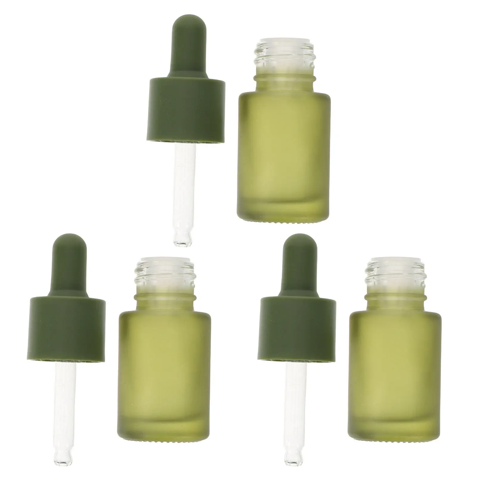 3個入り、緑色のフロスト加工ガラス製ドロッパーボトル、15ml、ミニサイズの液体用ピペットボトル、エッセンシャルオイルやスキンケア製品の詰め替え用容器。