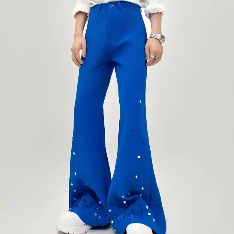 

Niche New Style High Quality Diamond Decoration Boot-Cut Suit Pants Fashionable For Man Drape Black Full Length Pants