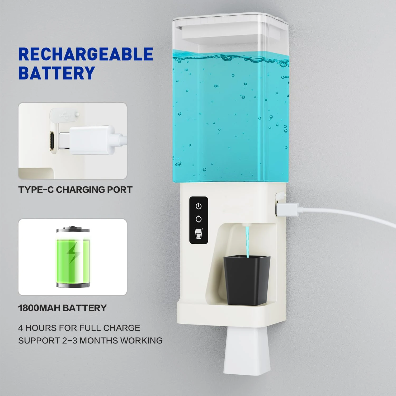 

Automatic Mouthwash Dispenser for Bathroom Touchless USB Rechargeable 2 Dispensing Level with 2 Cups & LED Screen For All Ages