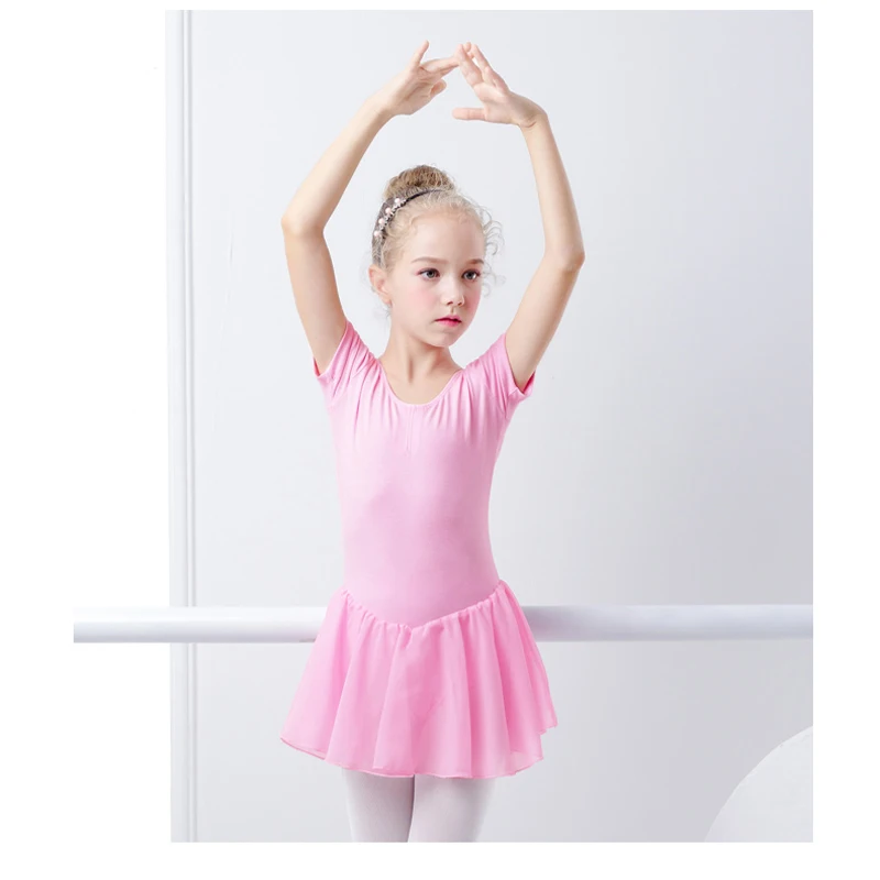 Vestido de Ballet para niñas, leotardos de gimnasia, manga corta, gasa, falda, Bowknot, ropa de baile