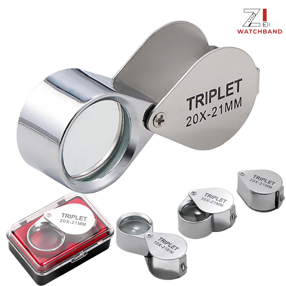 10X 20X 30X Pocket Loupe Magnifier Jewelry Magnifying Glass Foldable Diamond Triplet Jewelers Eye Glass Tool Reading Magnifier