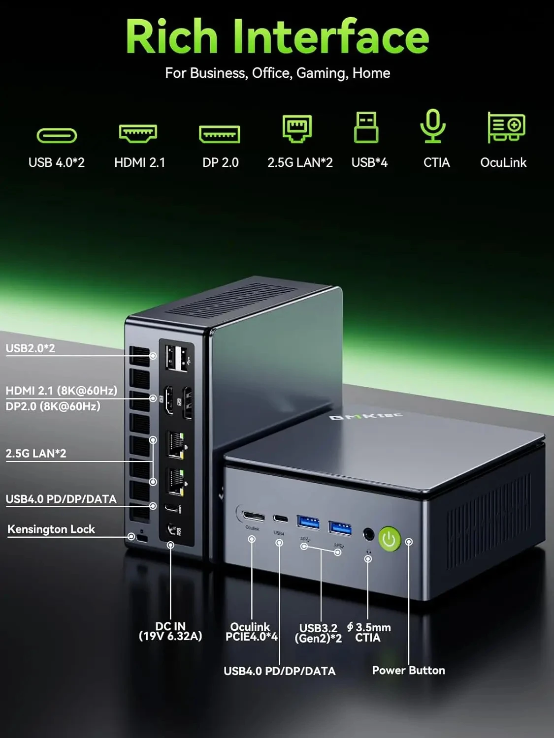 كمبيوتر ألعاب GMKtec NucBox M7 Ultra Mini AMD Ryzen 7 PRO 6850U Windows 11 Pro DDR5 32GB 1TB SSD WFi6 BT5.2 RJ45*2 2.5G LAN #5