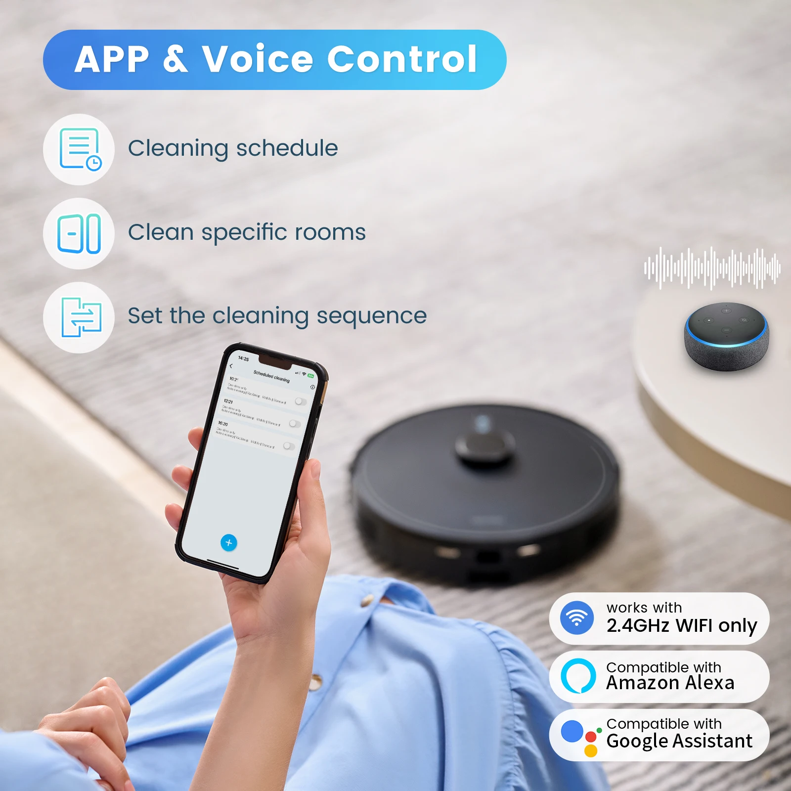 Aspirador Robot Aspiradora Robot Blanco, Robô de Limpeza para Carpete Interno e Pelos de Animais