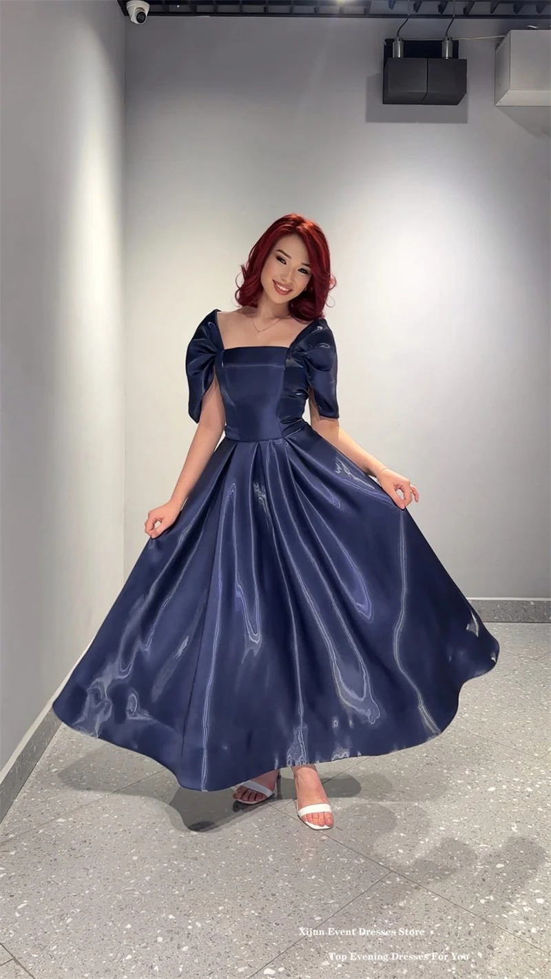 Xijun Modern Blue Long Evening Dresses Off The Shoulder A-Line Prom Dresses Formal Ankle Length Birthday Party Gowns Customized
