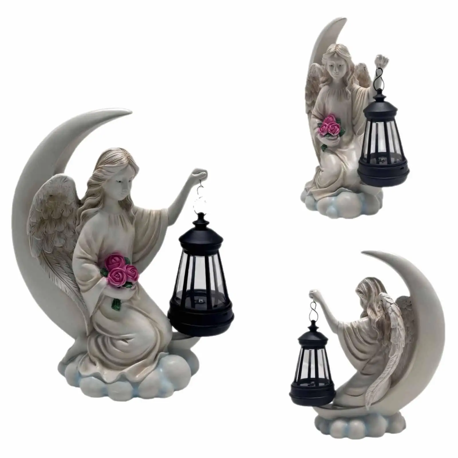 Angel Moon Statue Solar Garden Led Lamp Weatherproof Resin Ornament for Backyard Farmhouse Mother’s Gift