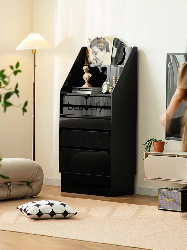 

07Nordic Acrylic Bookcase Shelf Side Cabinet Light Luxury Bookshelf Living Room Chest of Drawers Storage Cabinet Magazine Cabin