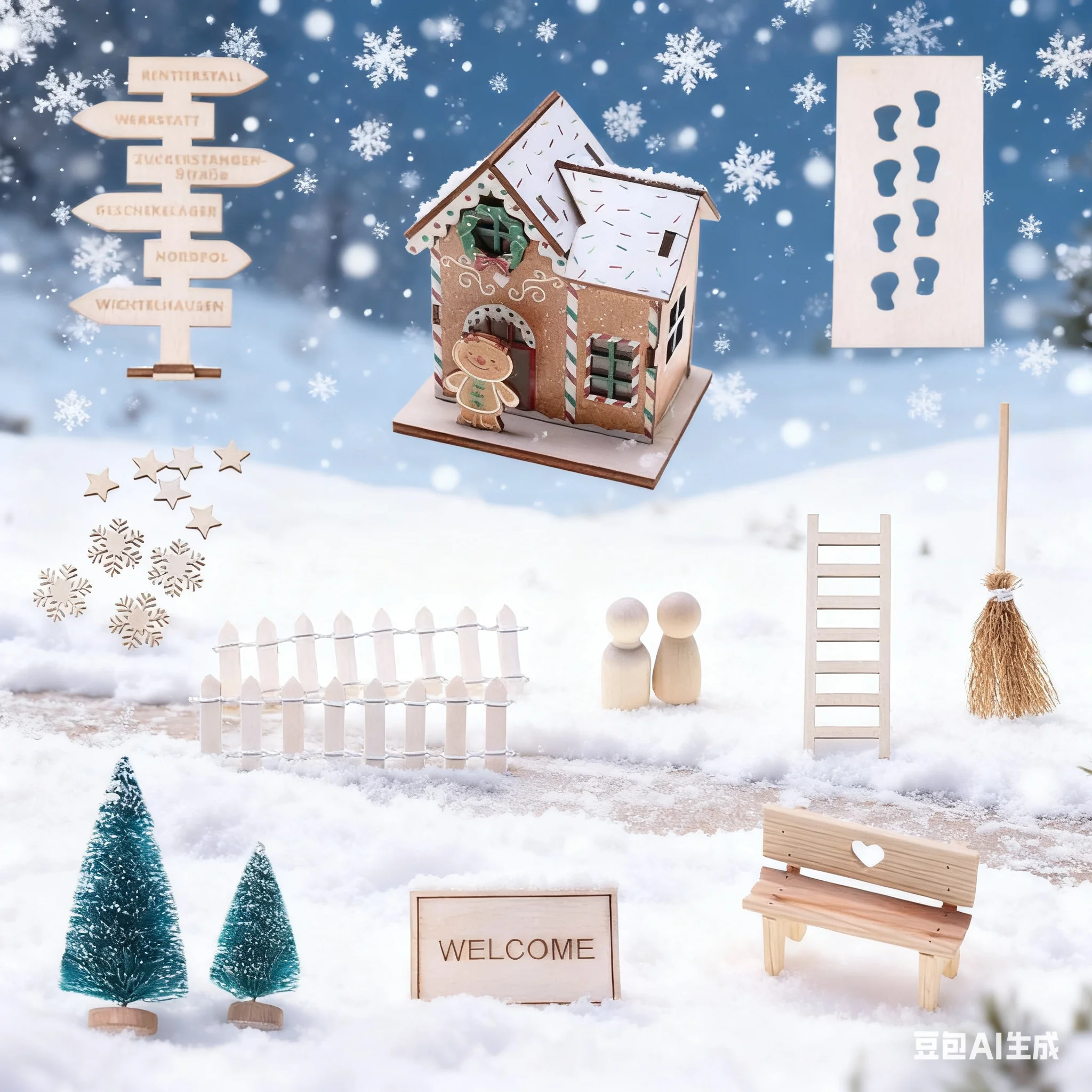 QX2D Christmas Theme Doll House Assembly Cabin Building Set Crafting Accessories