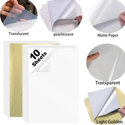 10 Sheets Transparent/Translucent Waterproof Vinyl Sticker Paper Pearlescent/Matte/Golden A4 Label Sticker for Inkjet Printer