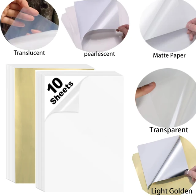 10 arkuszy przezroczysty/przezroczysty wodoodporny papier do naklejek winylowych perłowy/matowy/złoty A4 naklejka na etykiety do drukarki atramentowej