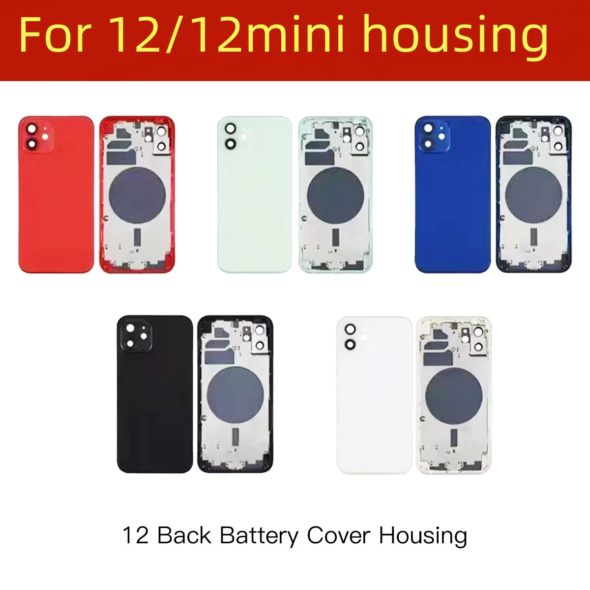 Battery Door Back Rear Housing Frame Cover with Power Volume Flex Cable Side Buttons for IPhone 12 Mini 12 Pro Max