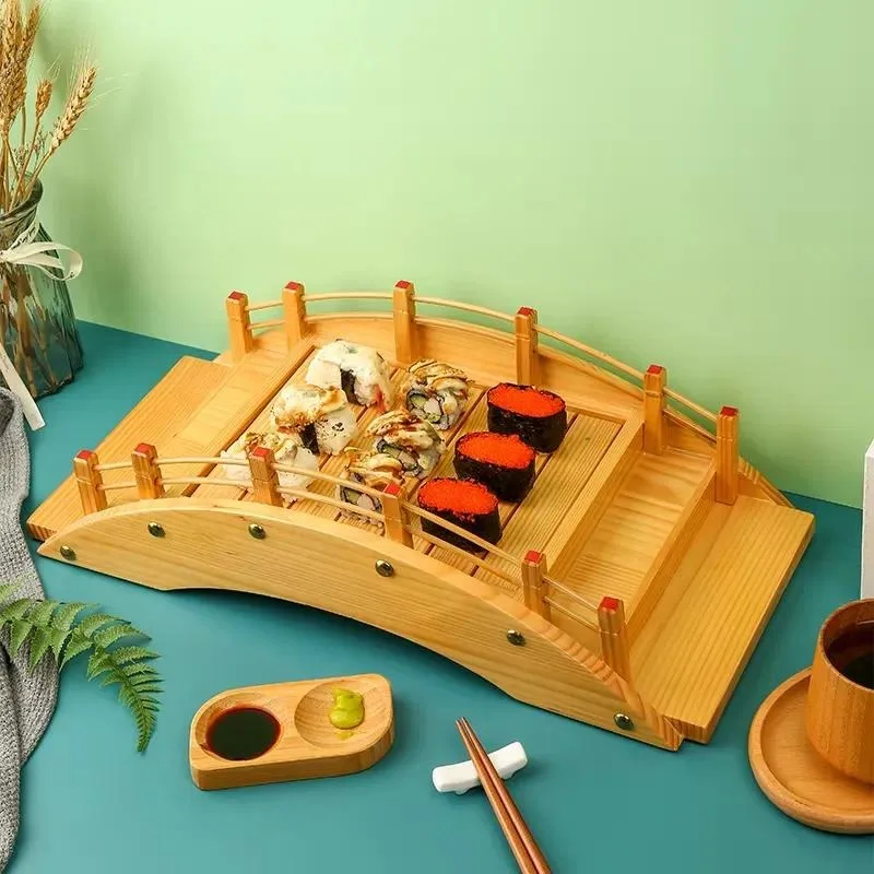 for High-quality bamboo and wood sushi sashimi serving tray environmentally friendly unbreakable fish sushi boat dish bridge