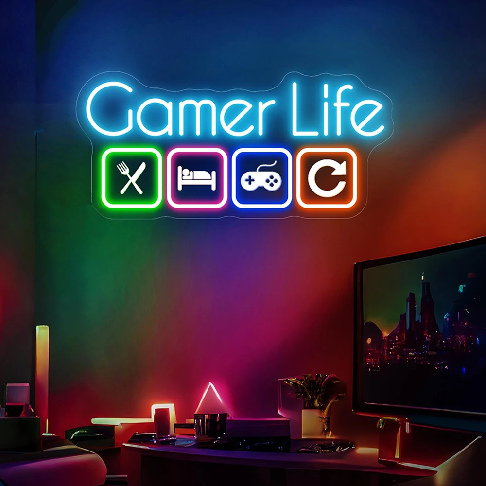 Gamer Life Neon Sign for Gaming Room Bedroom Wall Decor Handmade Neon Light Custom Gamer Username Led Light Sign Birthday Gifts