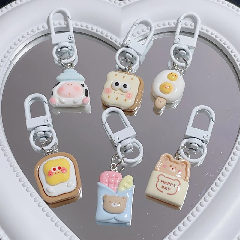 Simulation Food Small Food Keychain Cartoon Bread Pendant Key Chain Cookie Creative Cartoon Resin Keyring Female Lady Girl