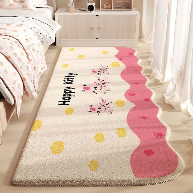 Cartoon Imitation Cashmere Rug, Dirt Resistant Easy Care Floor Mat, Non-Slip Insulated Bedside Carpet for Kids