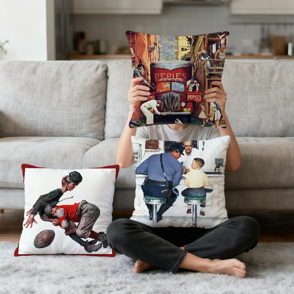 vintage luxury retro n-Norman Rockwell art runaway soft pillowcase Sofa Home Living Room bed Decor pillowcover Gift Party hogar