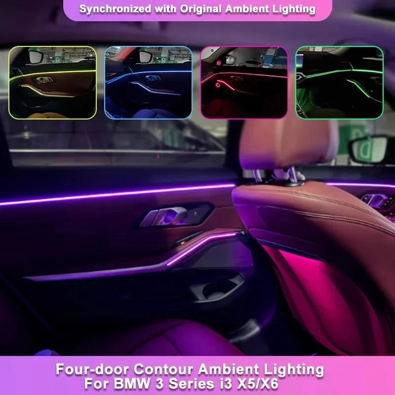 64 Colors 4 Door Soft Ambient Light Strip Interior Atmosphere Lamp For BMW i3 i4 X5 X6 X7 G05 G06 G07 Retrofit Decoration
